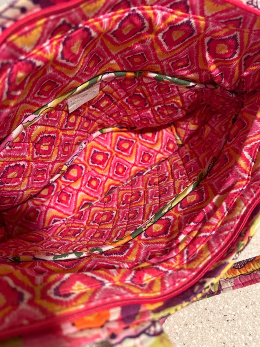 Vera Bradley Clementine Pleated Tote | Retired Floral Print Pink Orange - Picture 7 of 16